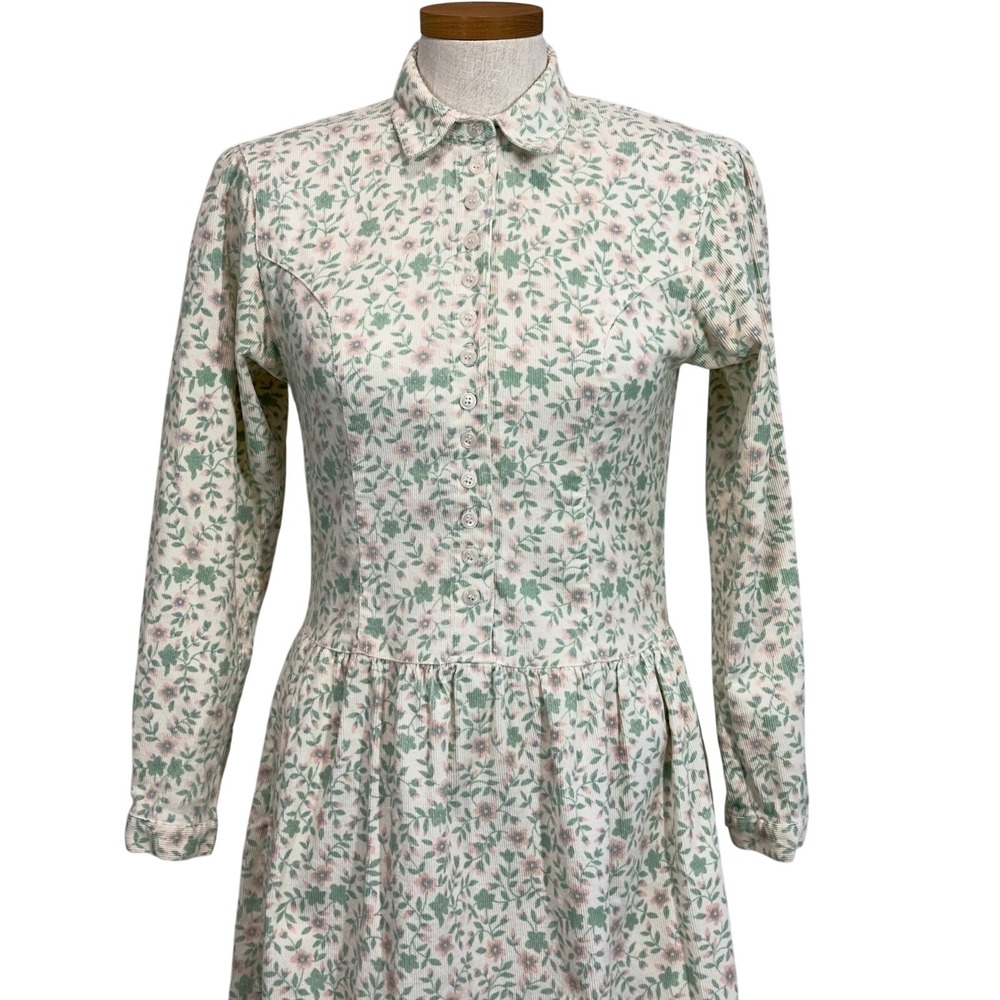 Vtg Eddie Bauer Dress S Cottage Floral Corduroy 90s Prairiecore Modest Y2K RARE!
